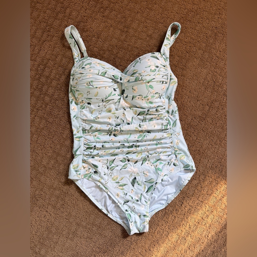 Floral Mint Green One-Piece Swimsuit with Light Floral Print